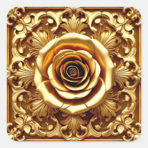 Adesivo Quadrado Elegante Rosa Dourada 🌹 Moldura Decorativa Orname