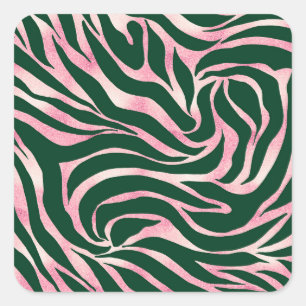 Adesivo Quadrado Elegante Rosa Verde Dourada Zebra