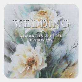 Adesivo Quadrado Elegante Rosas de Aquarela com Verde Sage