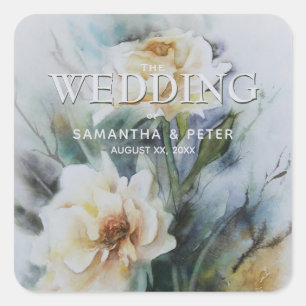 Adesivo Quadrado Elegante Rosas de Aquarela com Verde Sage