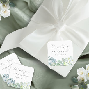 Adesivo Quadrado Elegante Rótulo de Agradecimento de Casamento com