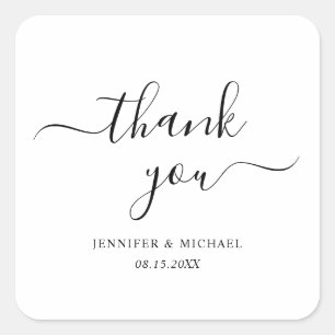 Adesivo Quadrado Elegante Rótulo de Tipografia Script Agradecimento