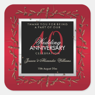 Adesivo Quadrado Elegante Ruby Gemstones 40º aniversário de casam