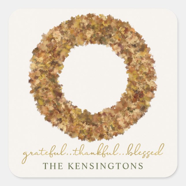 Adesivo Quadrado Elegante Russo Dia de Ação de Graças Folhas de out (Frente)