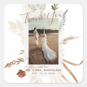 Adesivo Quadrado Elegante Rustic Boho Pampas