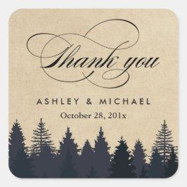 Adesivo Quadrado Elegante Rustic Kraft Pine Trees Obrigado A Favor