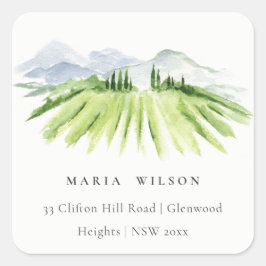 Adesivo Quadrado Elegante Rustic Winery Vineyard Mountain Address