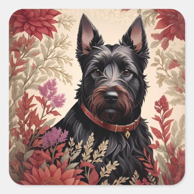 Adesivo Quadrado Elegante Scottish Terrier Dog Portrait (Frente)