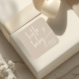 Adesivo Quadrado Elegante Script Moderno Minimalista Hello Baby