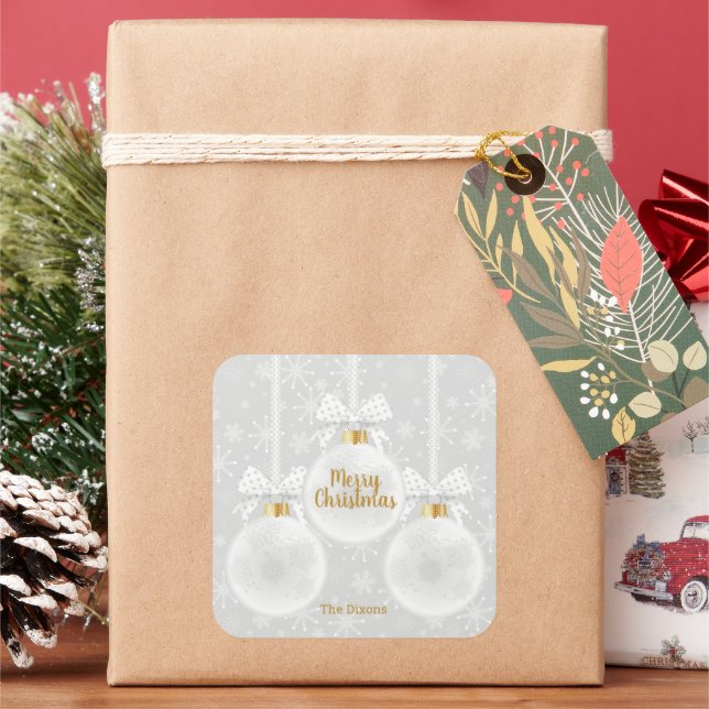 Adesivo Quadrado Elegante Snowflake White Ornament Natal (Feriado)