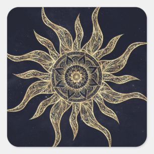 Adesivo Quadrado Elegante Sol Dourado Mandala Blue Nebula Design