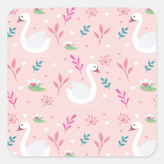 Adesivo Quadrado Elegante Swan Pattern