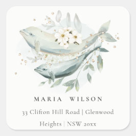 Adesivo Quadrado Elegante Teal Dourado Submarino Endereço De Peixe 