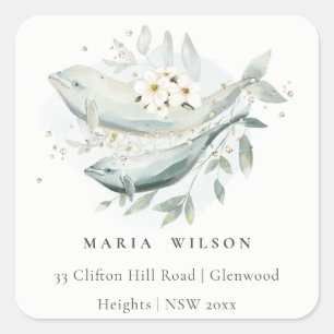 Adesivo Quadrado Elegante Teal Dourado Submarino Endereço De Peixe 