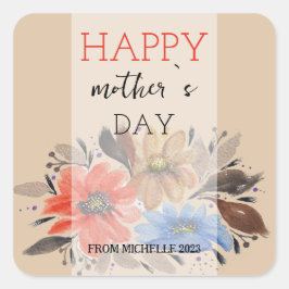 Adesivo Quadrado Elegante Terracotta Pastel Watercolor Floral