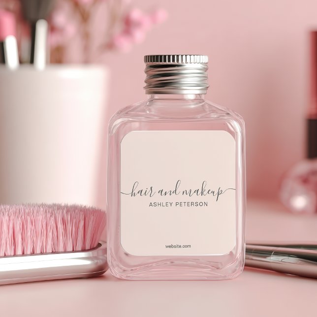 Adesivo Quadrado elegante tipografia pincelada e cor-de-rosa (elegant typography blush pink hair makeup square sticker)