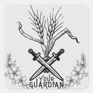Adesivo Quadrado Elegante Trigo moderno, espada e logotipo da guard