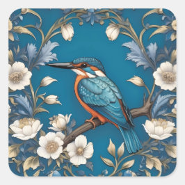 Adesivo Quadrado Elegante Turquoise Kingfisher Floral