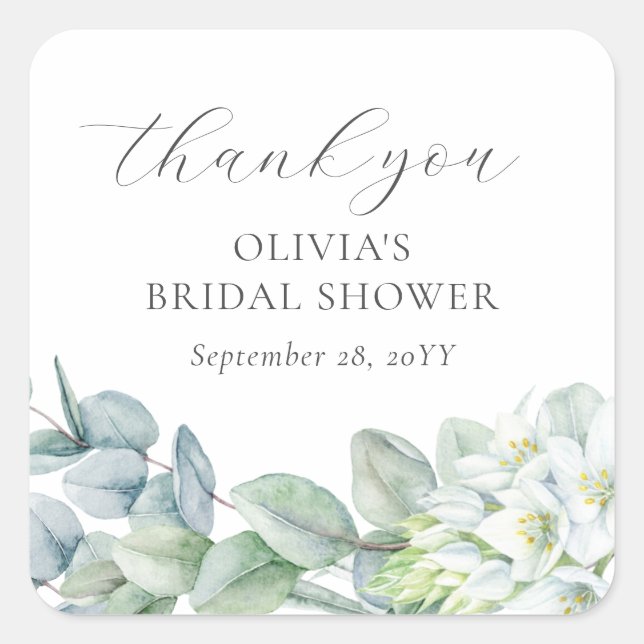 Adesivo Quadrado Elegante Vegetação Moderno Rótulo de Agradecimento (Frente)