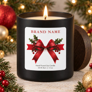 Adesivo Quadrado Elegante Vela de Natal com Laço de Seda Vermelho e