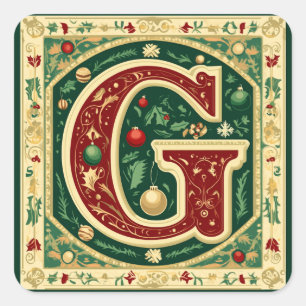 Adesivo Quadrado Elegante Verde e Letra Dourada G