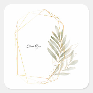Adesivo Quadrado Elegante Verde Ouro Geométrico Casamento Agradecim