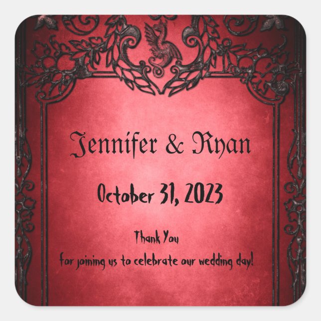 Adesivo Quadrado Elegante Vermelho Rústico Gótico (Frente)