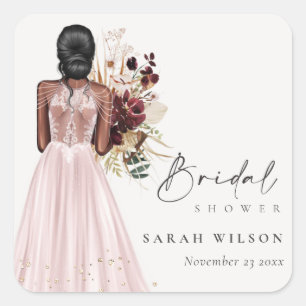 Adesivo Quadrado Elegante vestido de noiva Boho rosa para chá de pa