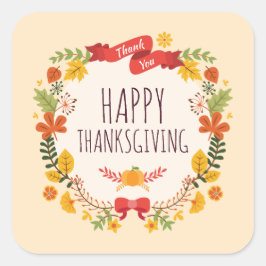 Adesivo Quadrado Elegante Vintage Feliz Ação de Graças | Selo do ad