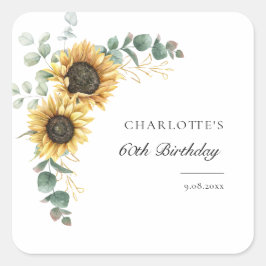 Adesivo Quadrado Elegante Watercolor Floral 60ª Festa de aniversári