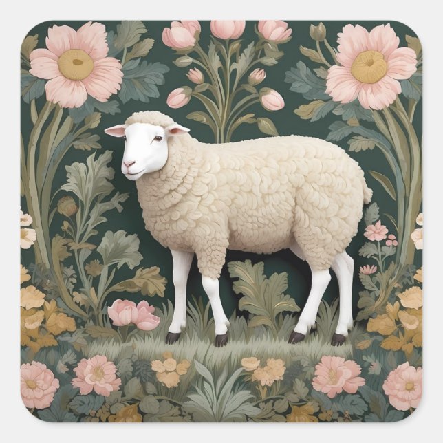 Adesivo Quadrado Elegante White Sheep William Morris Inspirado (Frente)