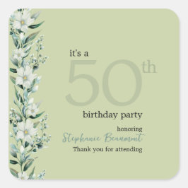 Adesivo Quadrado Elegante Wildflower Pink Surpresa 50º Aniversário