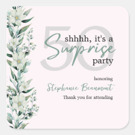 Adesivo Quadrado Elegante Wildflower Pink Surpresa 50º Aniversário