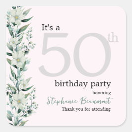 Adesivo Quadrado Elegante Wildflower Pink Surpresa 50th Birthday Na