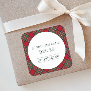 Adesivo Quadrado Elegante Xadrez Vermelha de Natal Stewart Tartan