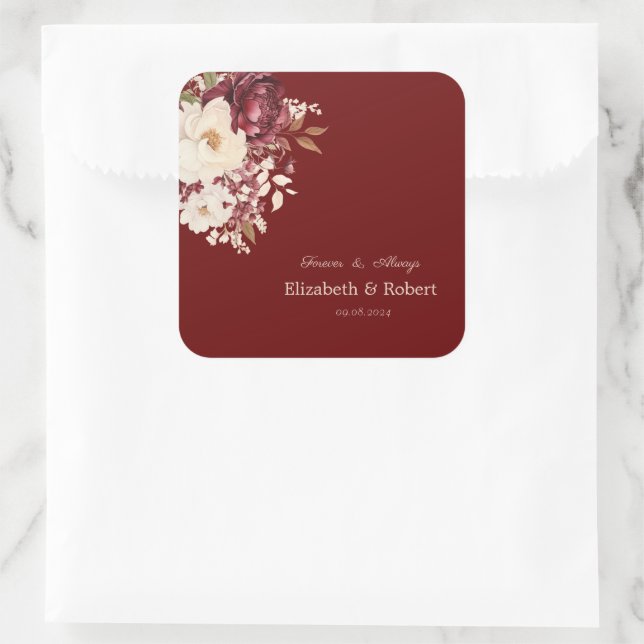 Adesivo Quadrado Elegantes Flores Brancas Borgonha (Bolsa)