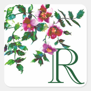 Adesivo Quadrado Elegantes flores silvestres modernas em aquarela r