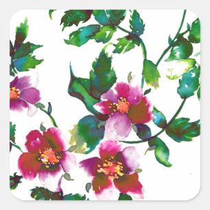 Adesivo Quadrado Elegantes flores silvestres rosa escuro modernas e