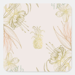 Adesivo Quadrado Elegantes Folhas Florais Botânicas Tropicais Casam