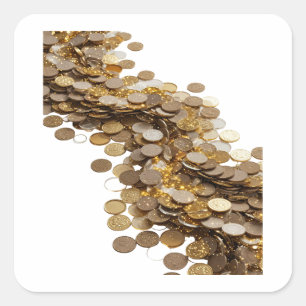 Adesivo Quadrado Elegantes MOEDAS DE OURO PRATEADAS FLUINDO AO VENT