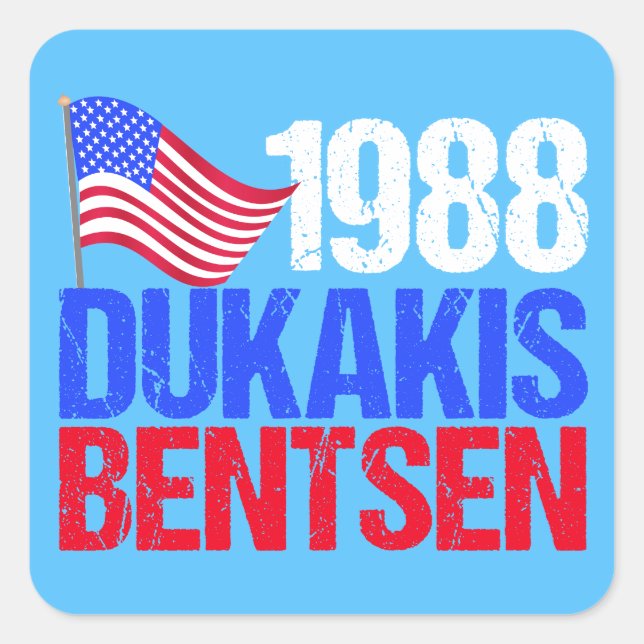 Adesivo Quadrado Eleição Retroativa de Dukakis Bentsen, 1988 (Frente)