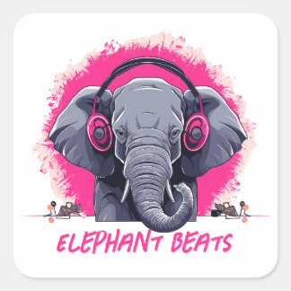 Adesivo Quadrado Elephant Beats DJ