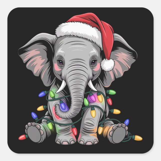 Adesivo Quadrado Elephant Christmas Lights Xmas Holiday Animal (Frente)