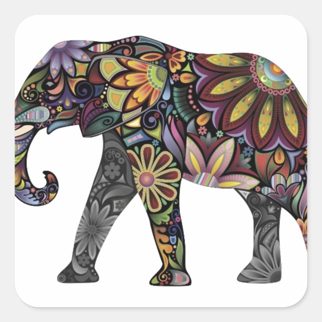 Adesivo Quadrado Elephant Colorful (Frente)