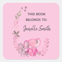 Adesivo Quadrado Elephant Floral Design Bookplate Sticker