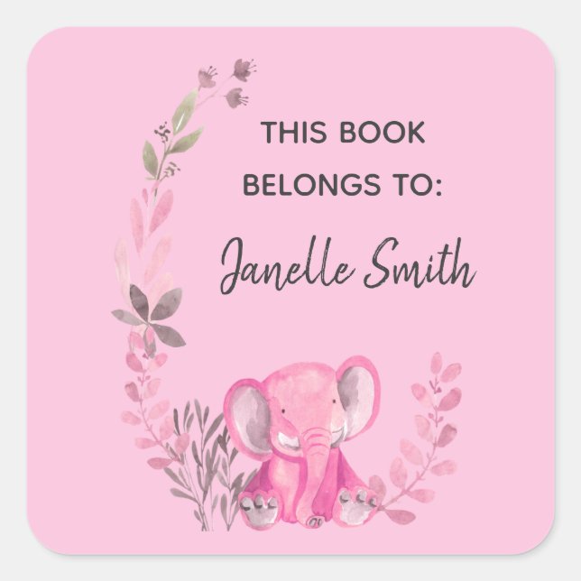 Adesivo Quadrado Elephant Floral Design Bookplate Sticker (Frente)