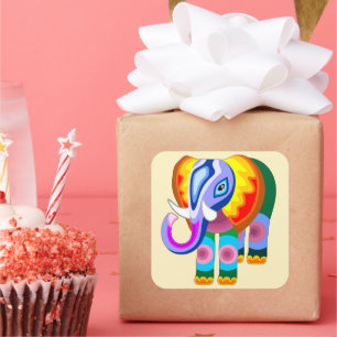 Adesivo Quadrado Elephant Rainbow Colors Patchwork