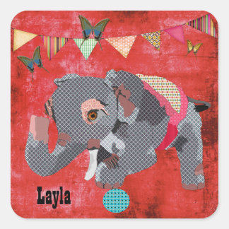 Adesivo Quadrado Elephant Red Name Sticker