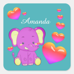 Adesivo Quadrado Elephant Teal Pink Hearple Girl