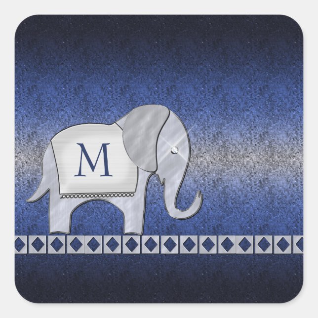 Adesivo Quadrado Elephant Walk Monograma Silver/Blue ID390 (Frente)